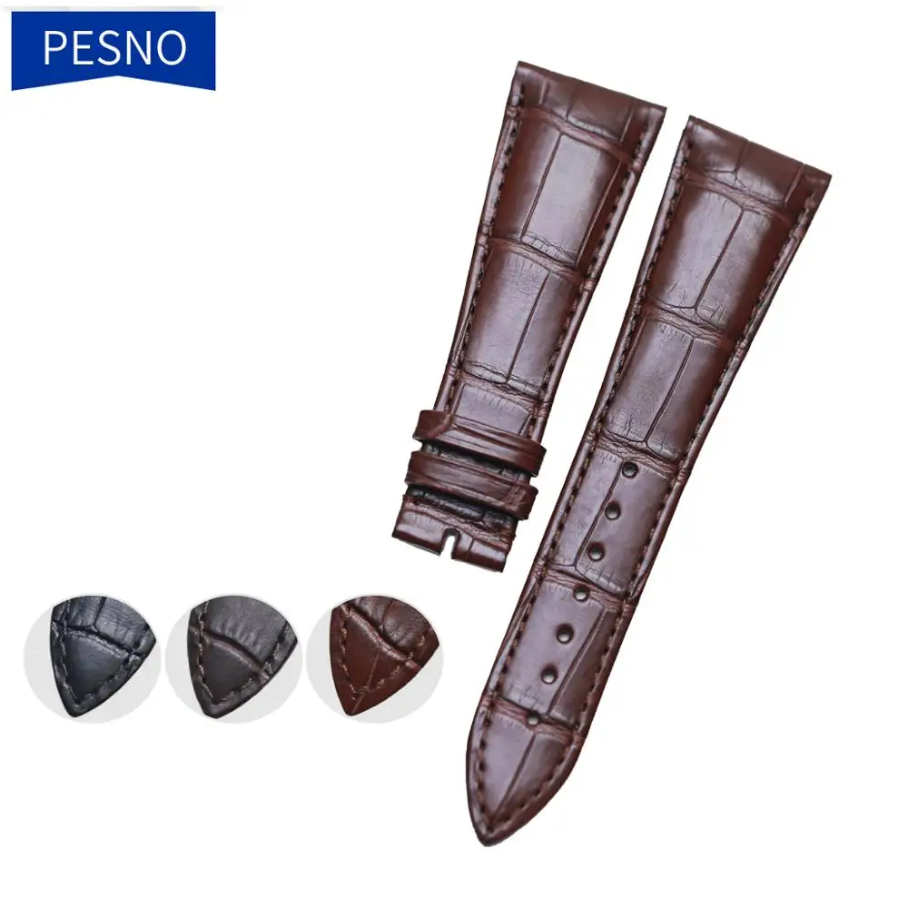 PESNO Compatible for Frederique Constant FC-265 Genuine Alligator Skin Leather Men Watch Bands Calf Skin Leather Wrist Straps