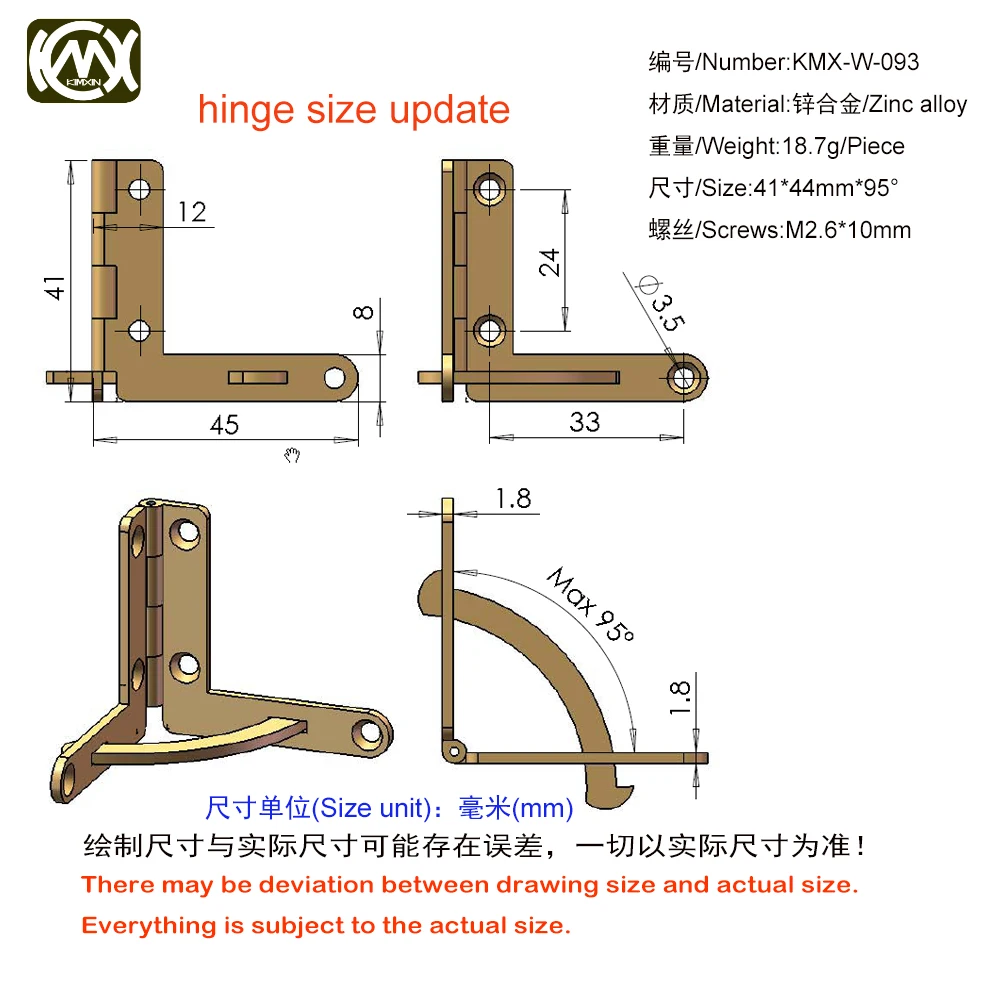 20pc 41*44mm KIMXIN sales high-grade jewelrybox hinge Hinges for Giftbox Jewelrycase Woodbox packaging hardware accessories