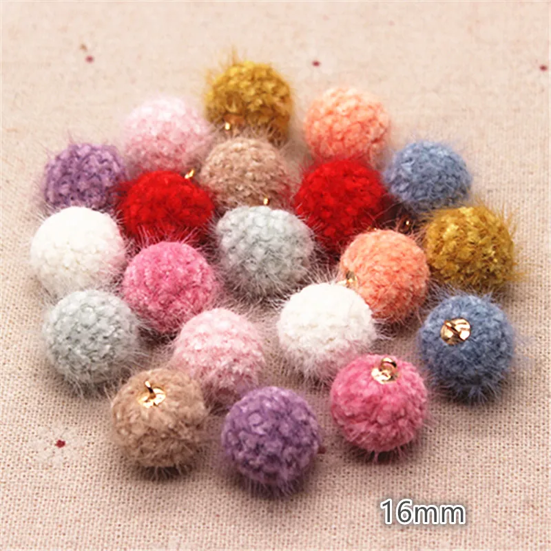 20pcs New 16mm Corn Grain Hairy Fabric Covered Round Bead Ball Pendant DIY Jewlry/Craft Making