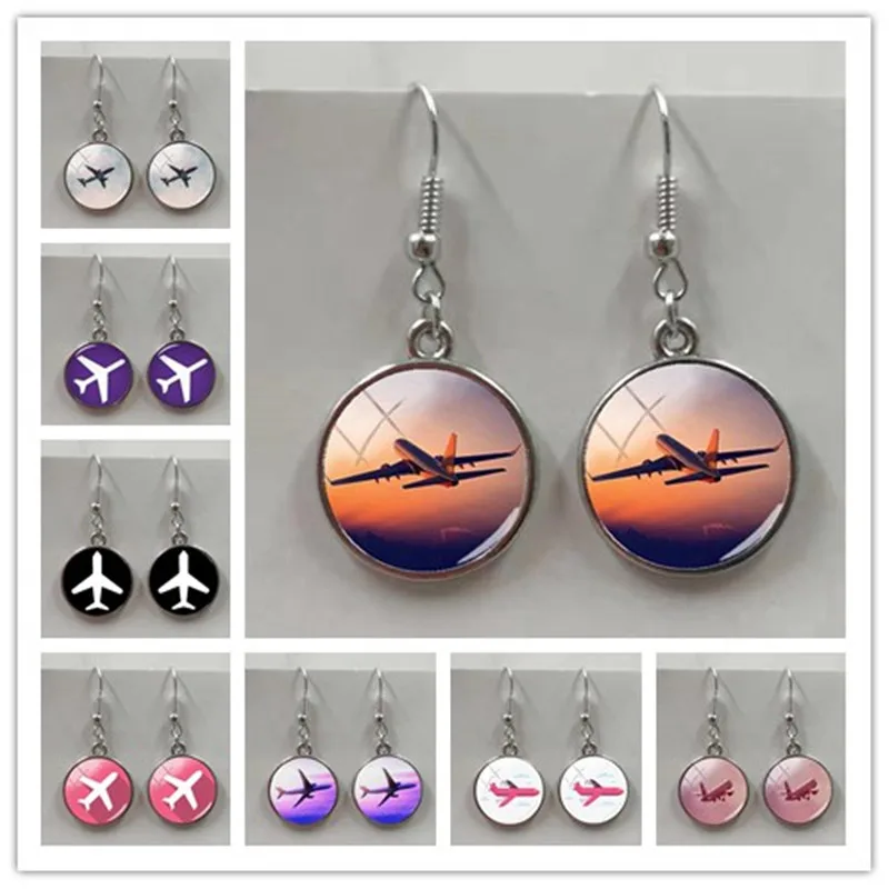 New Fashion Aircraft Earrings Pilot Aviation Earrings Traveler Gift Stewardess Earrings Round Jewelry