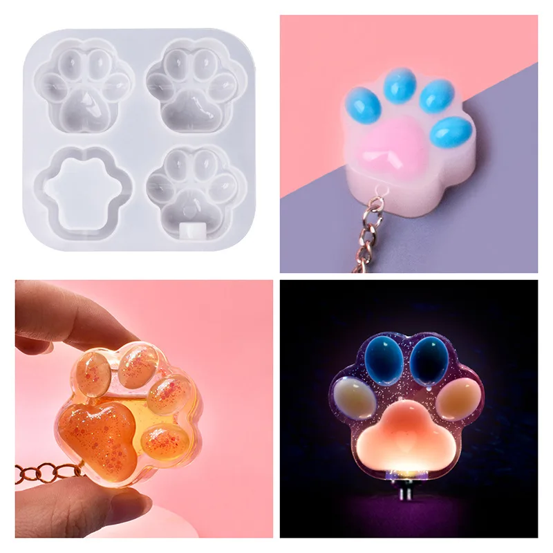 DIY Crystal Epoxy Resin Mold with Four Love Cat Claw Mirror Quicksand Lantern Keychain Cat Claw Silicone Mould