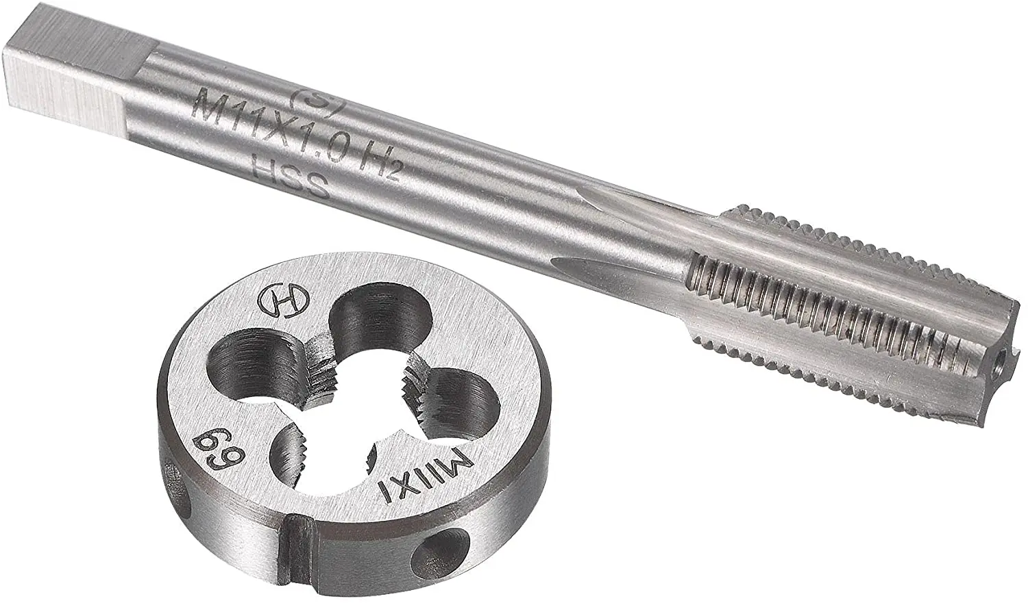 2PCS M11X1 Metric Tap and Die Set, HSS Machine Thread Screw Tap with Alloy Tool Steel Round Threading Die