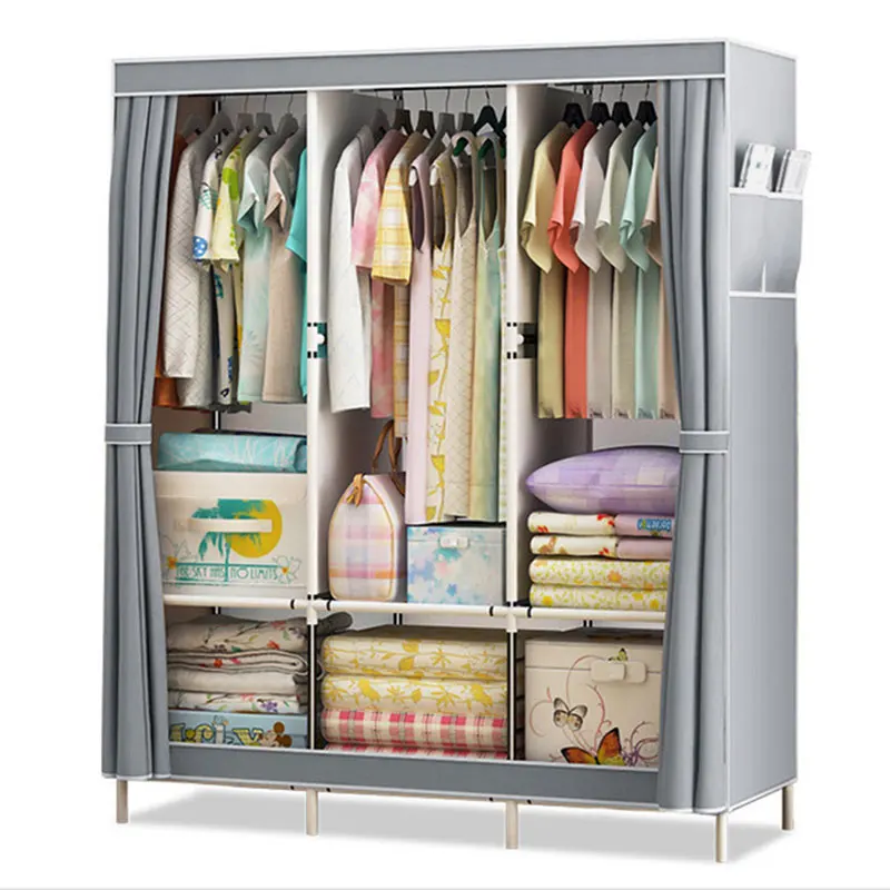 Simple Cloth Wardrobe Fabric Steel Tube Assembly Closet Bedroom Clothes Hanging Storage Wardrobe Dormitory Storage Cabinet