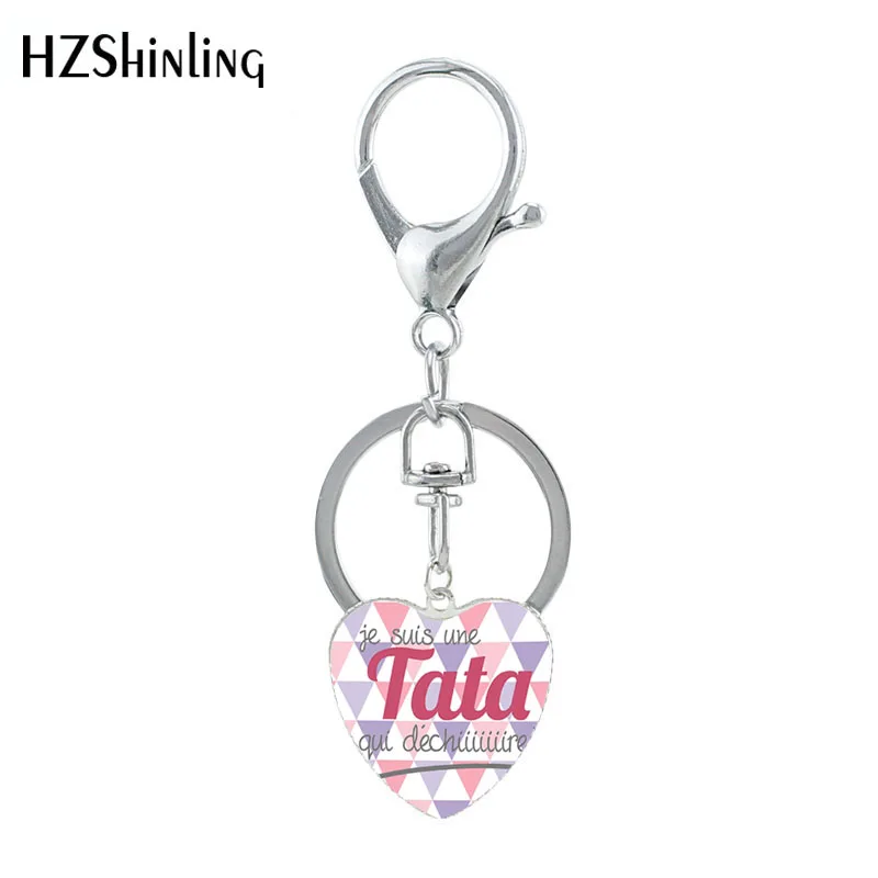 2019 New Trendy Je un suis Pepe qui Dechire Heart Key Chains Fashion Jewelry I love papa Glass Dome Pendant Super TATA Keyring