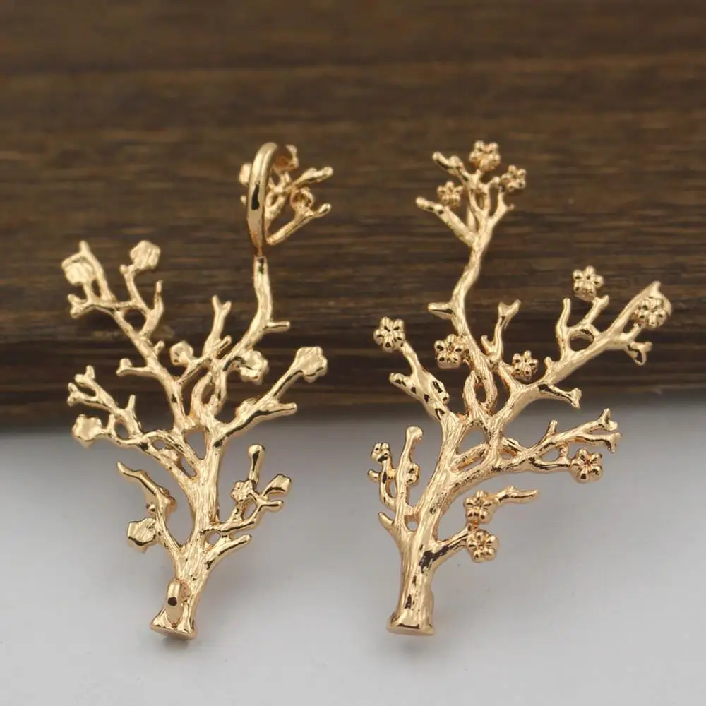 10pcs Brass Casted Winter Flower Branch tree Connectors Pendant Charms Quality Gold Silver Color DIY Retro Jewelry Accessories