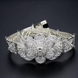 Sunspicems Vintage Morocco Women Wedding Dress Caftan Robe Belt Caucasus Waist Chain Belt Gold Silver Color Flower Body Jewelry