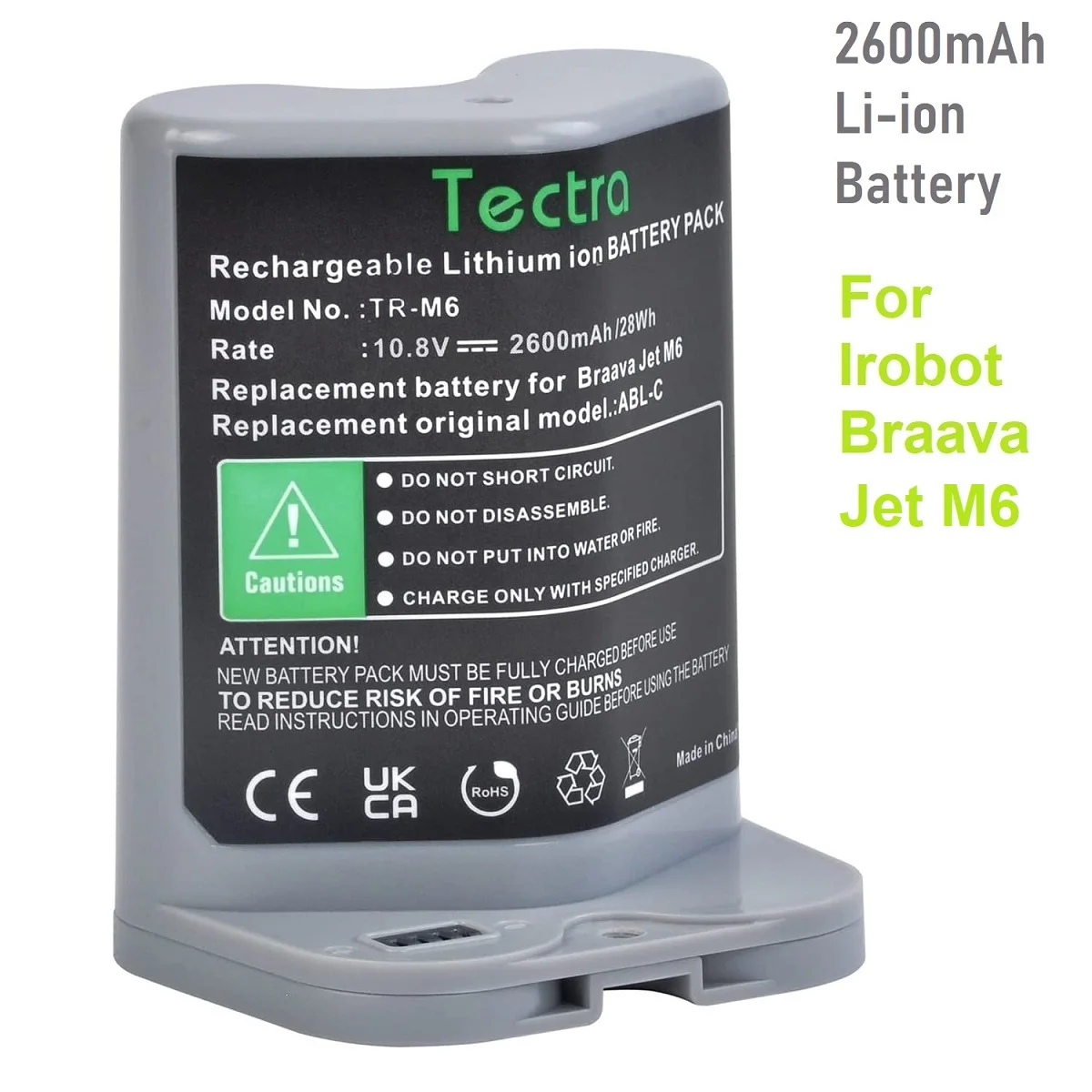 

Tectra 10.8V High Capacity Rechargeable Li-ion Battery for iRobot Braava Jet M6 (6110) Ultimate Robot Mop 2600mAh