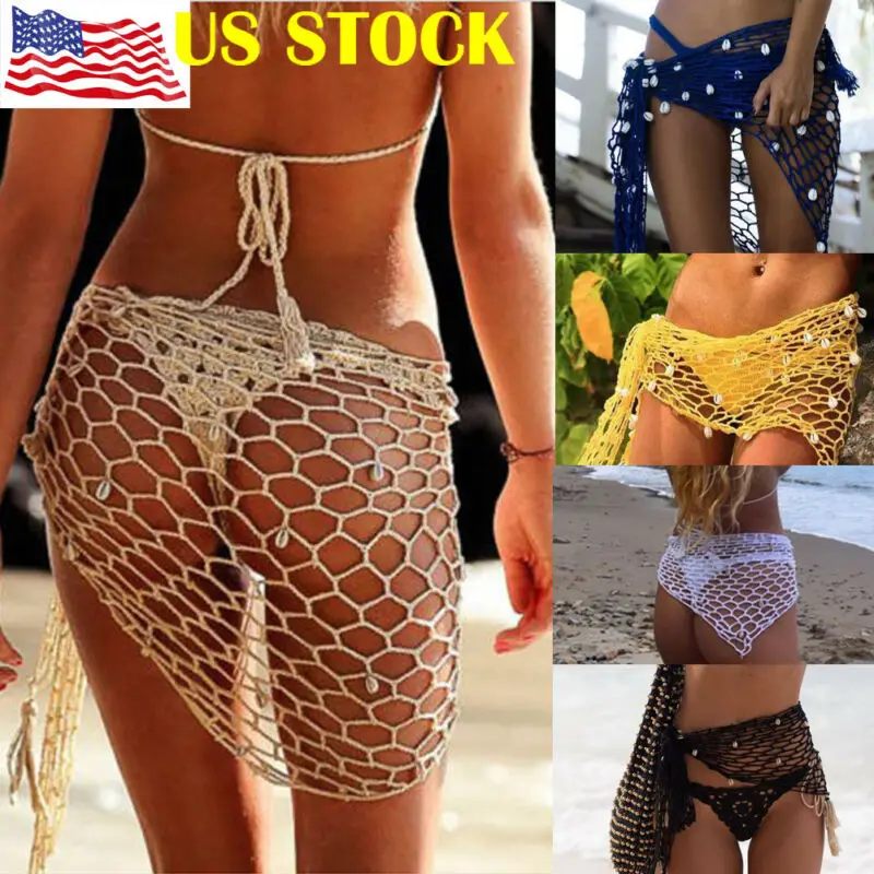 Kobiety plaża splot ręcznie szydełka Wrap szale seksowne Bikini Cover Up siatki ochrony przeciwsłonecznej spódnica Mesh tunika Pareo kostiumy