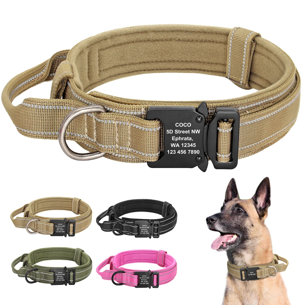 Personalized Military Tactical Dog Collar Custom Nylon Dog Collar Free Engraved Adjustable Training Collar For Medium Large Dogs