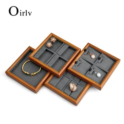 Oirlv Beige&Dark Gray Solid Wood Jewelry Display Tray Ring Necklace Earring Bracelet Organizer for Shop Cabinet Exhibition