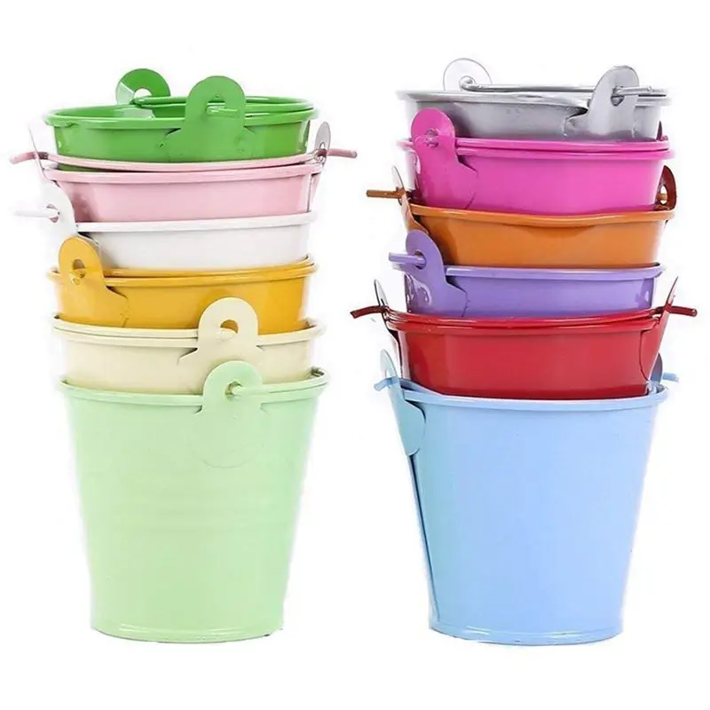 

Promotion! 12pcs Planter for Flowers Mini Buckets Metal Table Decoration (Random Color)