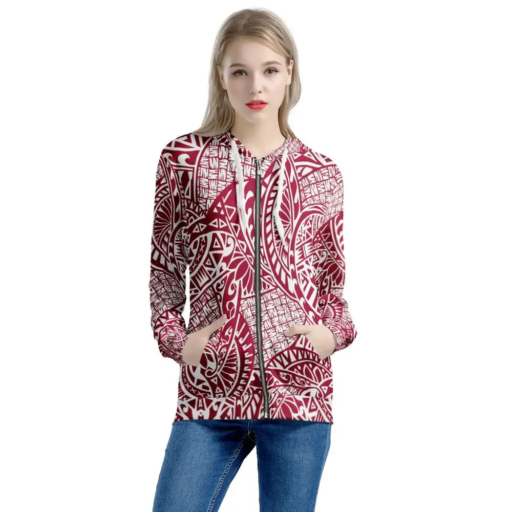 Wholesale Polynesian Samoan Traditional Tribal Print Women Jacket Hooded  Fall Hoodie Custom High-end Short Jacket