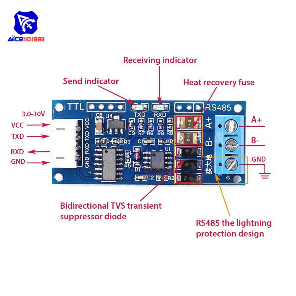 Diymore TTL modulo convertitore da porta seriale a RS485 con cavo per Arduino