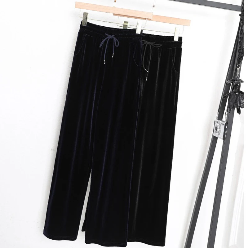 

Oversize 6XL Vintage Wide-leg Pants Fashion 2023 Women's Autumn Trousers Gold Velvet Straight Wide-leg Pants Casual pants Female