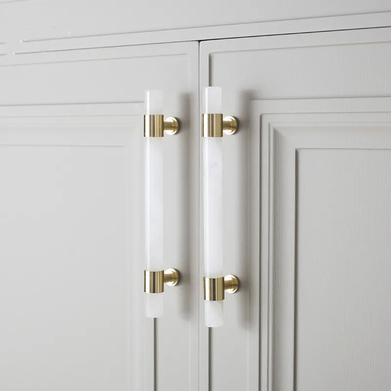 Natural Marble/Crystal T brass Bar Cabinet handle and Knobs  bedroom  Cupboard Door Pulls Furniture Handle Dresser knob Hardware
