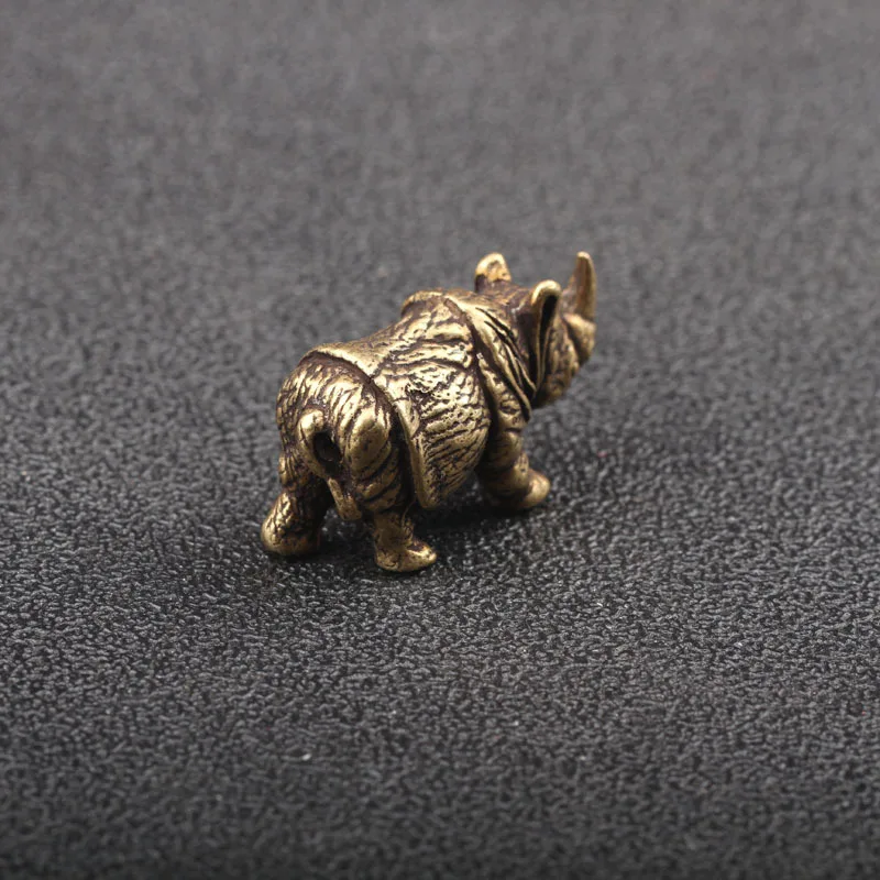 Handmade Pure Copper Cute Rhinoceros Miniatures Figurines Solid Vintage Brass Rhino Ornaments Tea Pets Desktop Decorations Craft