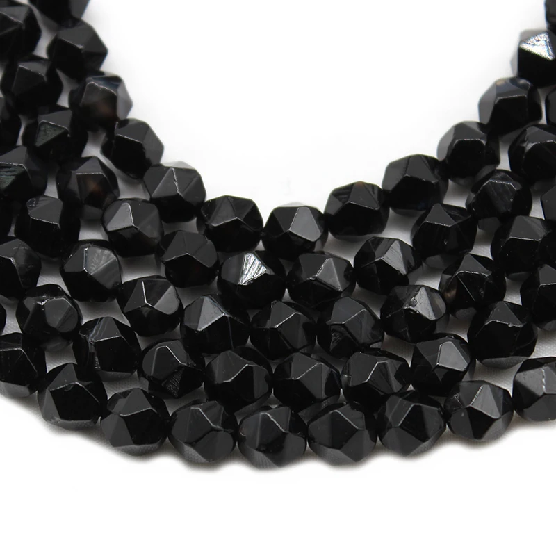 Natural Faceted Black Agates Onyx Stone Spacers Loose Round Beads DIY Earrings Bracelet for Jewelry Making 15\