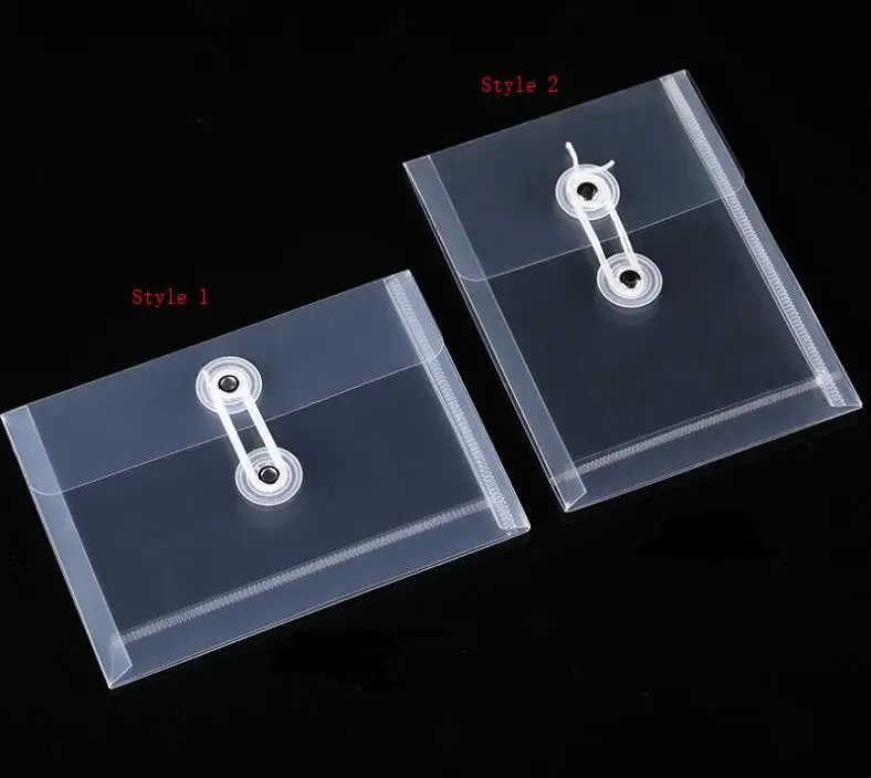 300pcs File Folder A6 Plastic Transparent Document Bag Rope Buckle Classified Paper Home Office Storage Bag SN3785