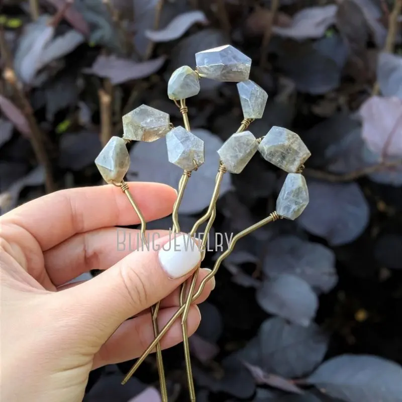 Gray Labradorite Hair Pins Raw Stone  Sticks    Accessories HJ28779