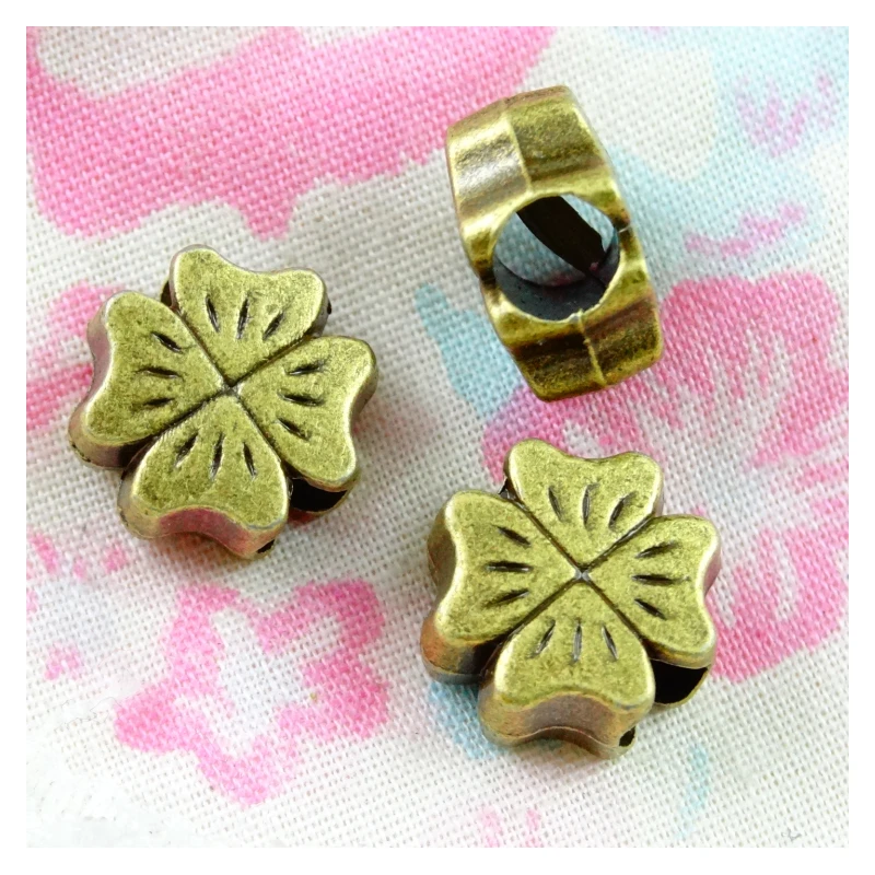 50pcs alloy vintage Four Leaf Clover shape big hole beads Pendants antique bronze Plated bracelet diy Jewelry findings