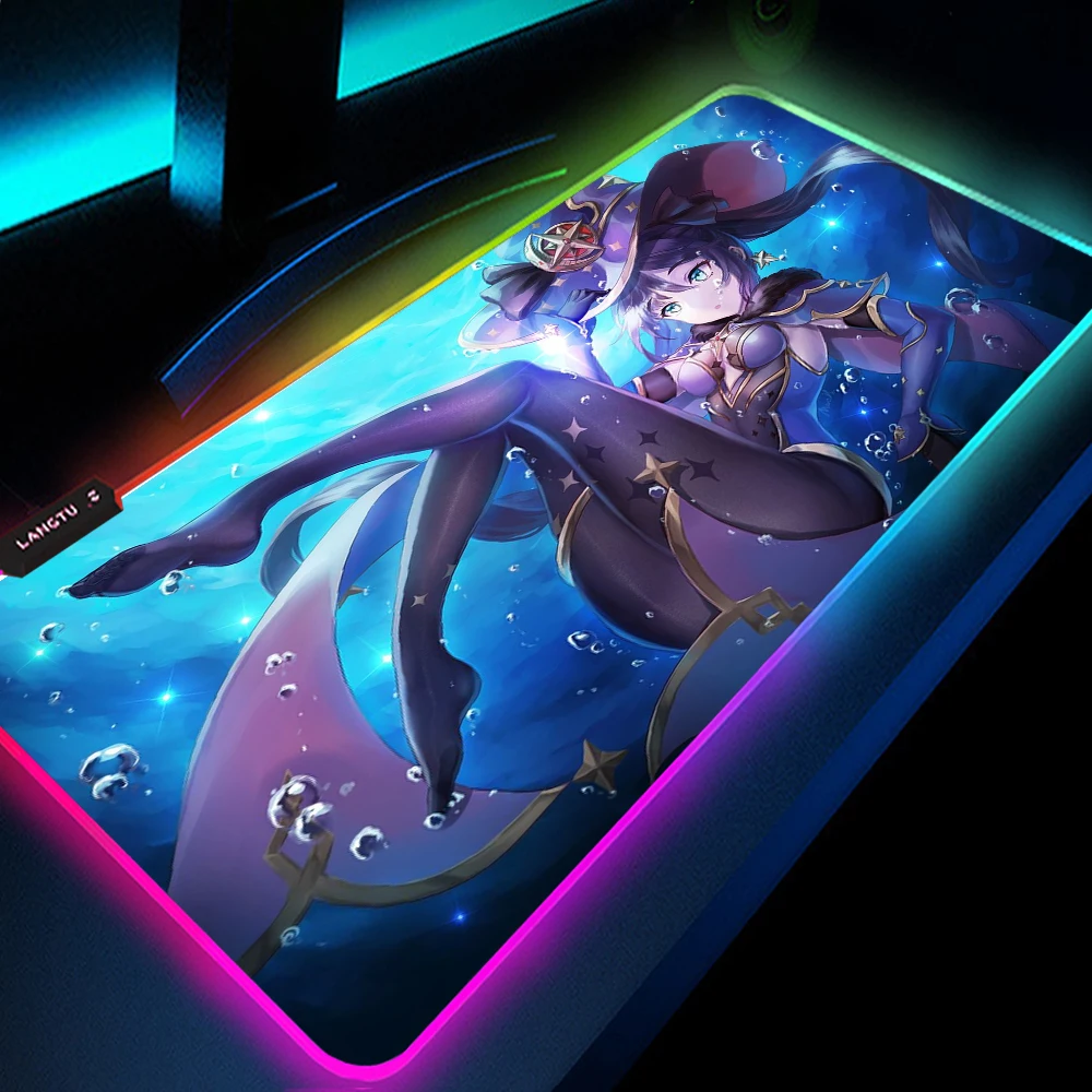 

Genshin Impact Mouse Pad Rgb Xl Large Mousepad Mice Gaming Accessories Anime Otaku Accessories Long Padding Led Mat for Computer