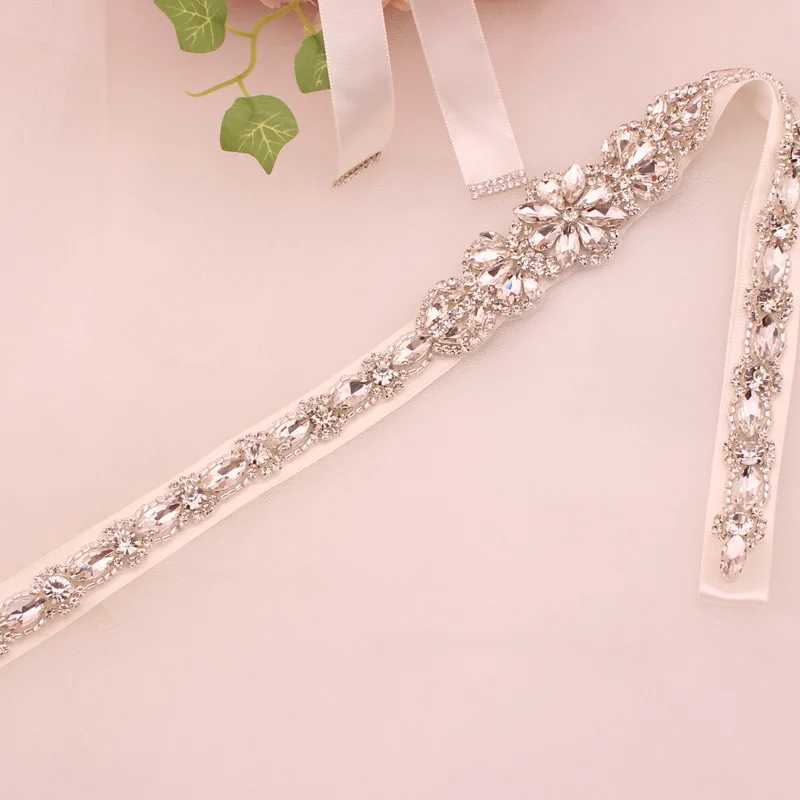 Bridal Silver crystal rhinestone pearl applique belt wedding sash accessories