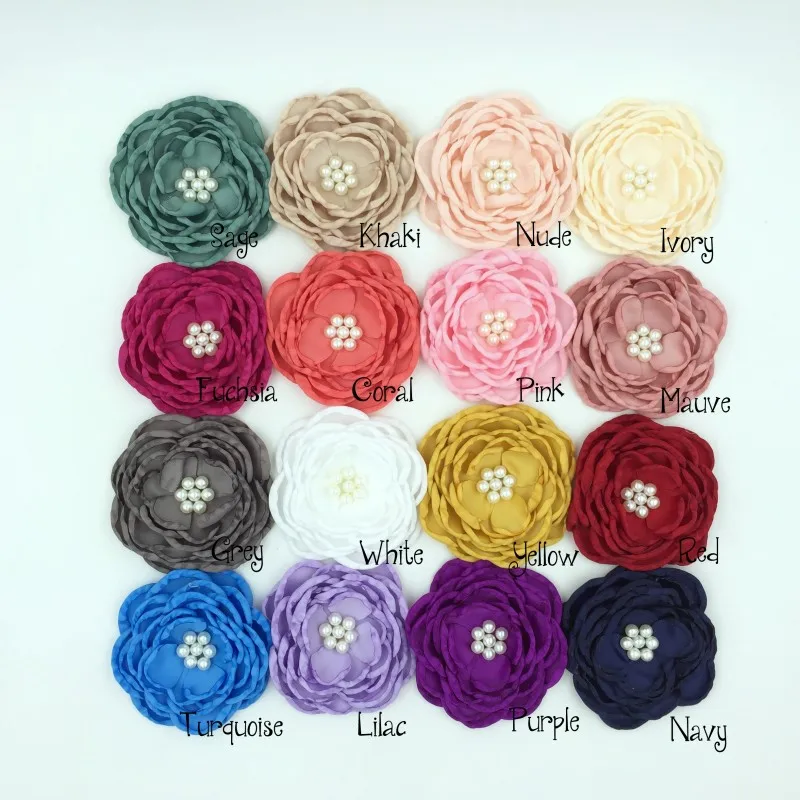 

16Pcs/lot DIY Handmade Headband Hairband Hair Clip Sash Satin Flower Matching Pearls Layered Flower Baby Girl Hair Accessories