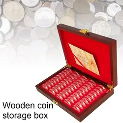 50pcs Round wood Coins Case Storage Holders Display Wooden Commemorative Collection Box Home Decoration for 25 27 30mm coins #CW