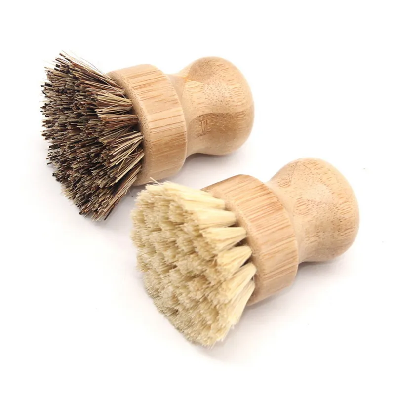 Kitchen Cleaning Brush Sisal Palm Bamboo Brush Short Handle Round Dish Pot Shoes Brush