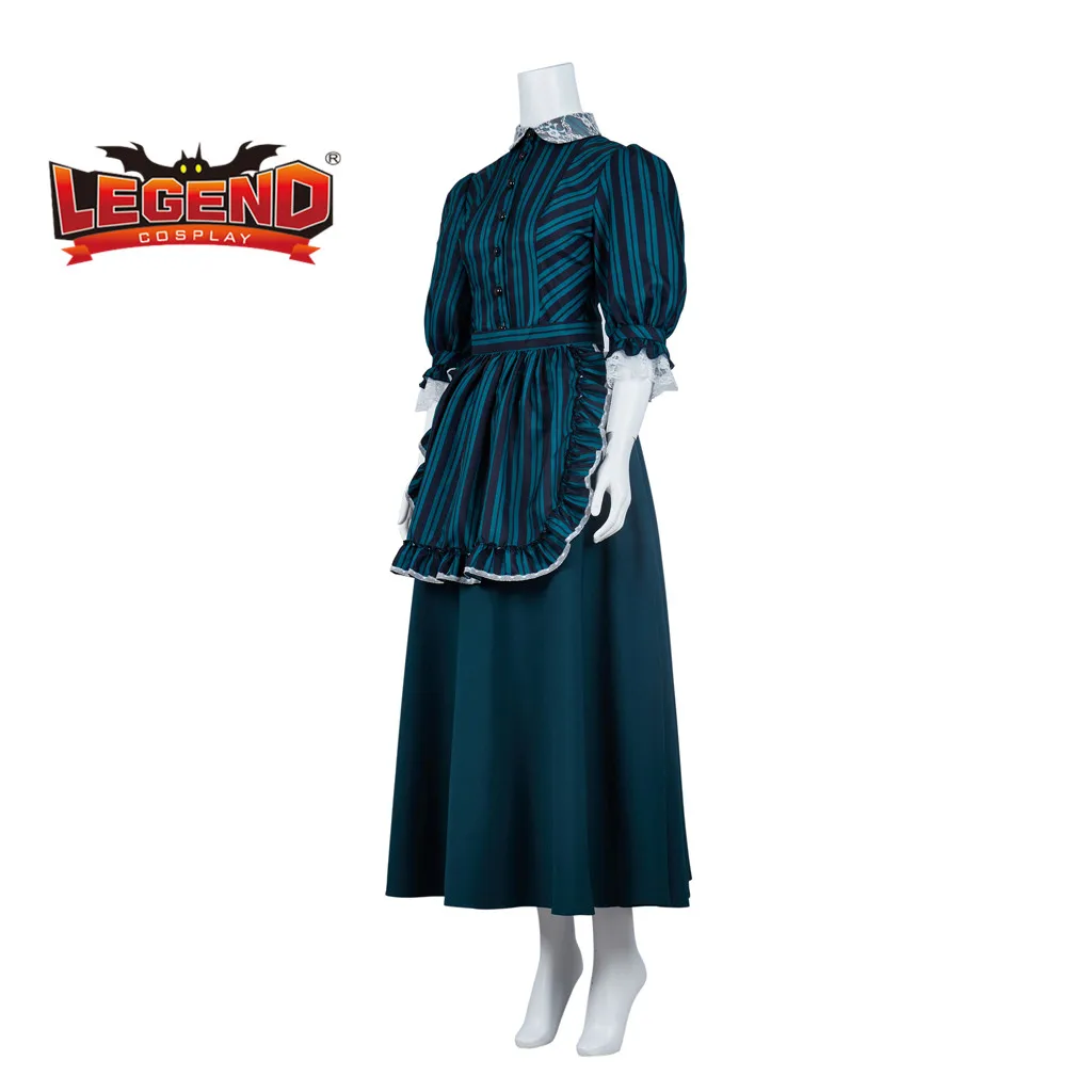 Haunted Mansion Kostuum Maid Schort Jurk Butler Castmember Kostuum Groene Strepen Bat Maid Jurk Ghost Kostuum