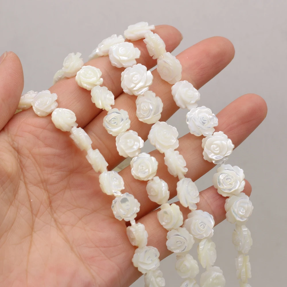 5Pcs/lot Rose Flower Natural White Pearl Shell Beads Carved Handmade Sea Shell Loose Beads for Jewelry Making DIY Ring Bracelet