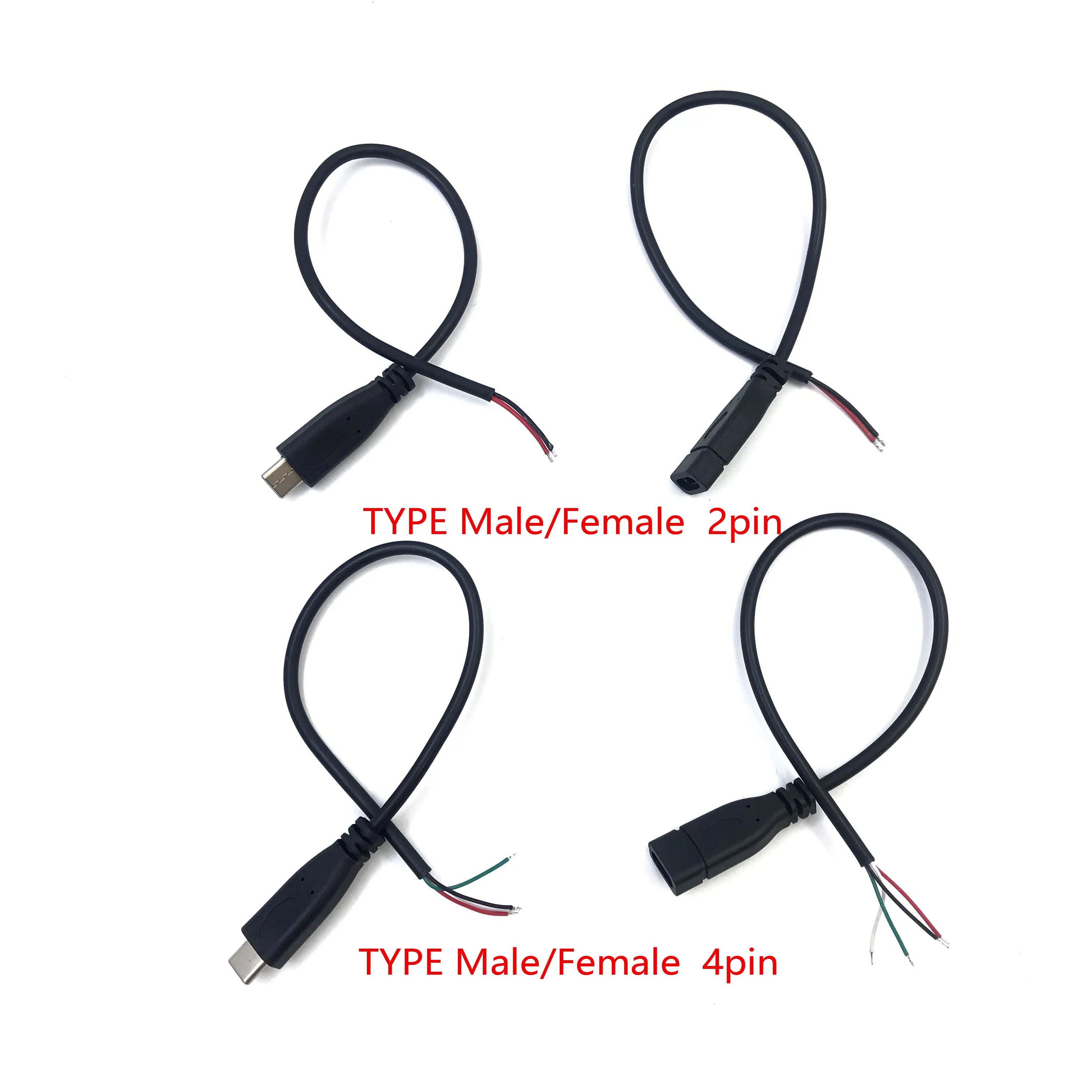 high quality 20cm Black Type-c Usb FeMale male  Plug 2 4 wire Power Cable Cord stripped Maximum current 3A for Raspberry pie DIY