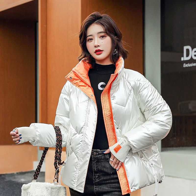 

Solid Color Bright Face Fashion Parka Coats Women Winter Drop Shoulder Warm Padded Long Sleeve Bread Coat Female