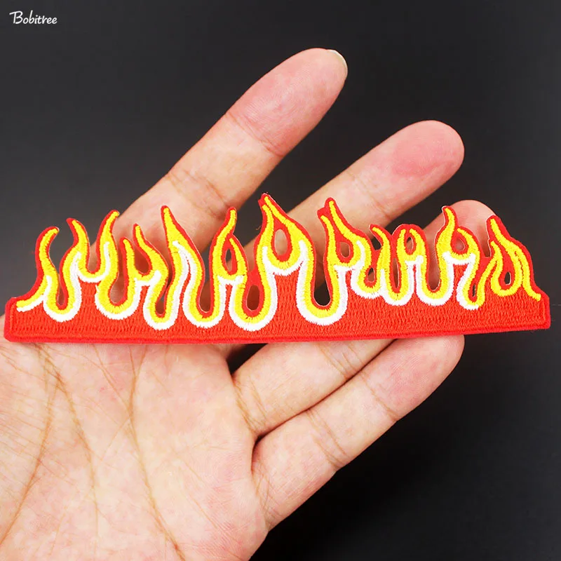 Fire The Flame Red Patch iron on Transfer for Clothes Embroidery Badge Applique DIY Stickers Sewing Supplies