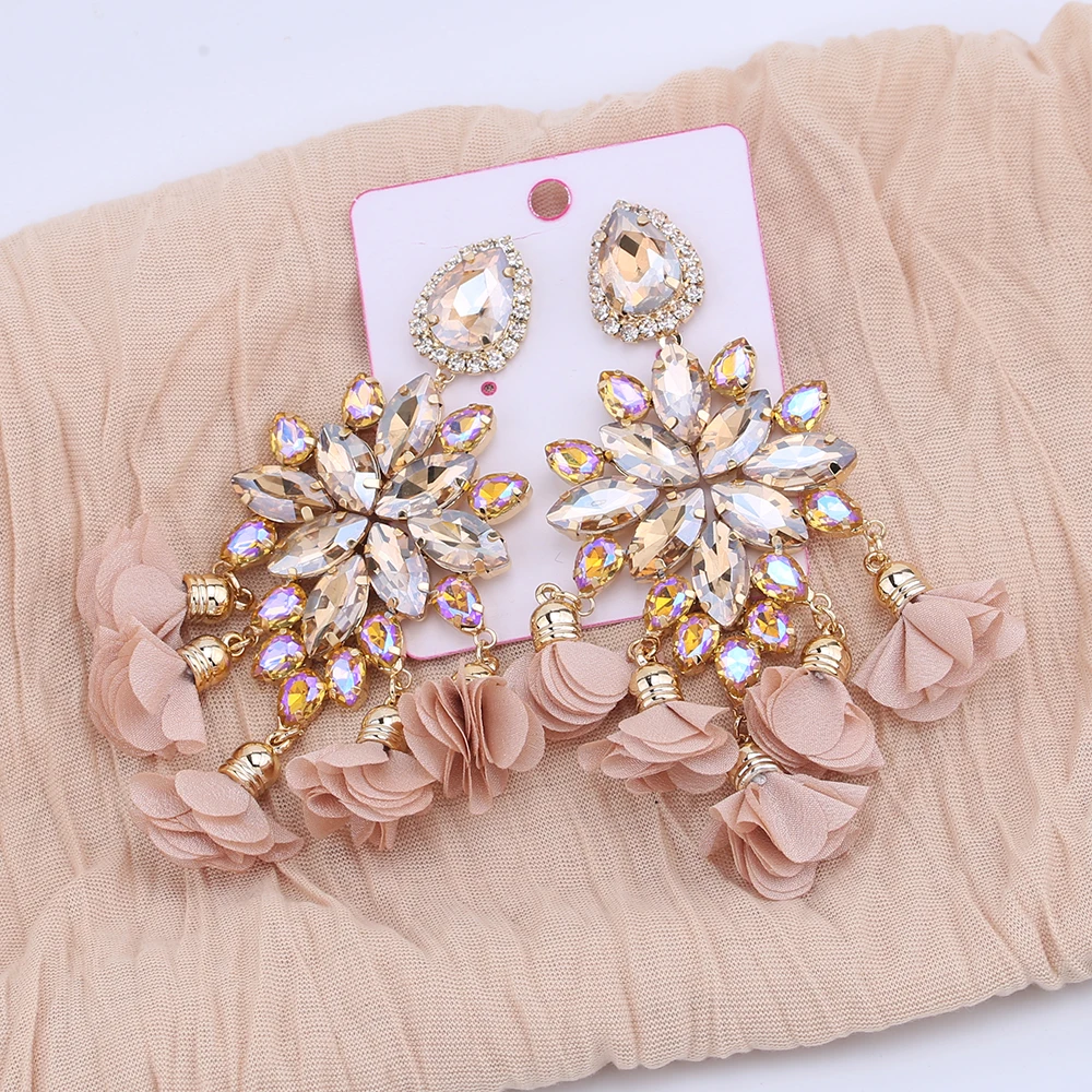 2021 New Crystal Statement Earrings Tassel Big Drop Earrings For Women Fashion Rhinestones Jewelry Accessories Women Wholesale