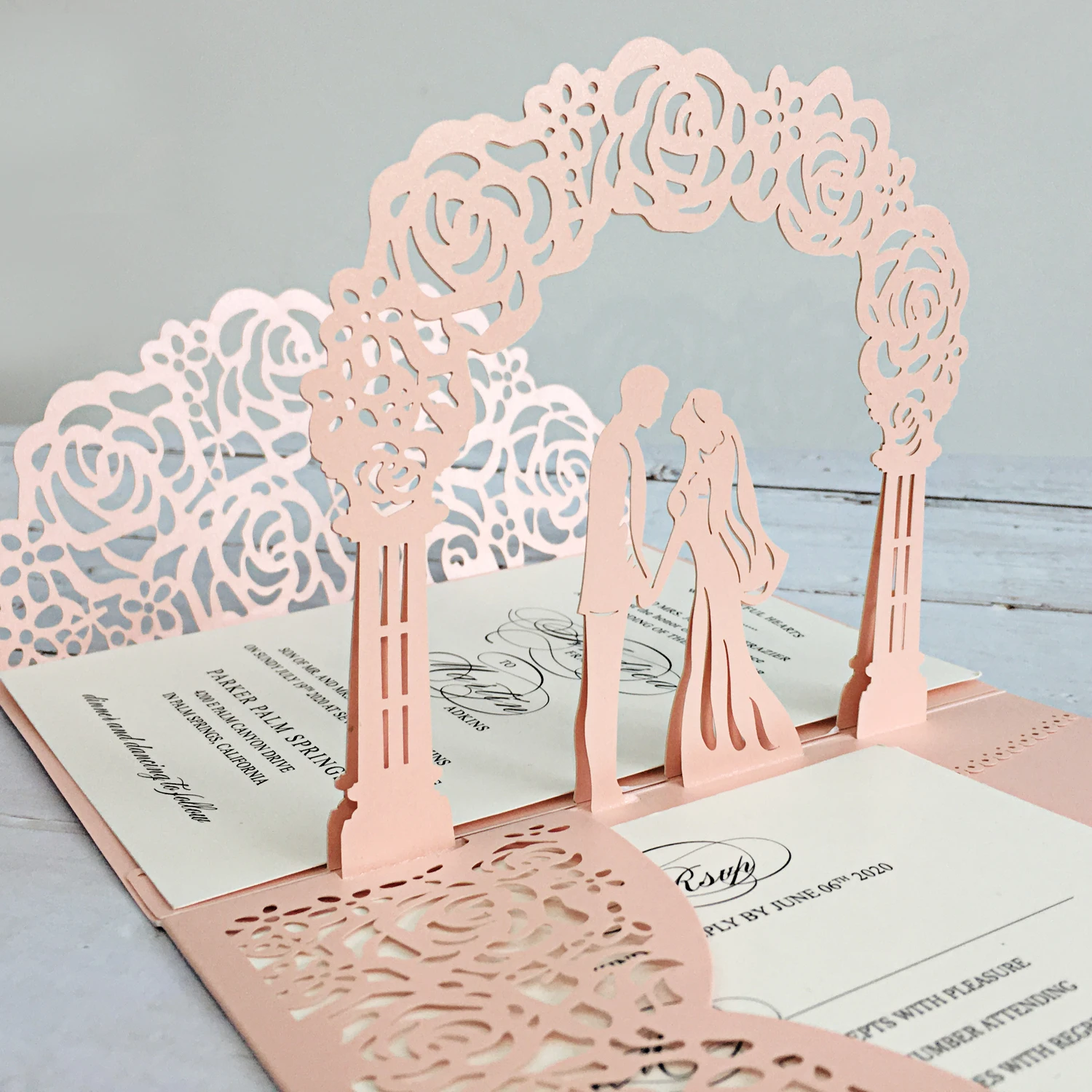 3D Pale Pink Wedding Invitations with RSVP Cards, Unique Invite Cards - Set of 50 pcs