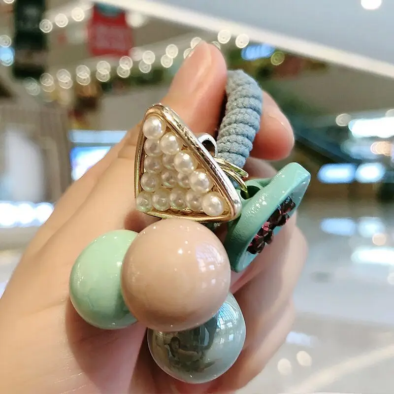 New Korean Dongdaemun Candy Color Round Bead Ball Hair Tie Rubber Band Triangle Pearl Ladies Simple Hair Rope Head Rope