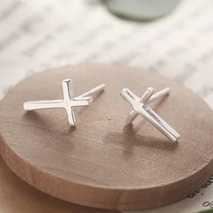 

New Hot Fashion 925 Sterling Silver Cross Earrings for Women Girls Gift Fashion Statement Jewelry cute earrings