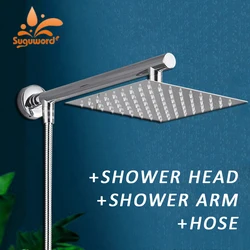 8/10/12 Inch Ultra-thin Wall Mount Rainfall Shower Head With 16inch Stainless Steel Shower Arm 150cm ABS Hose Bathroom Hardware