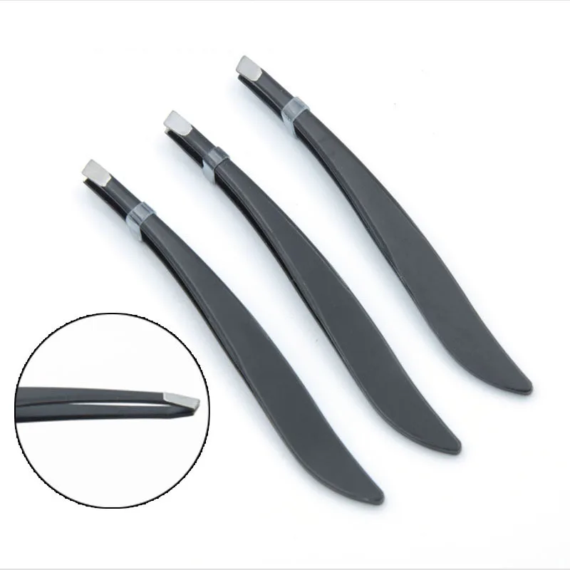 Slanted Eyebrow Tweezer Stainless Steel Eyebrow Hair Clip Removal Tool Black Silver Color Tweezer Makeup Tools