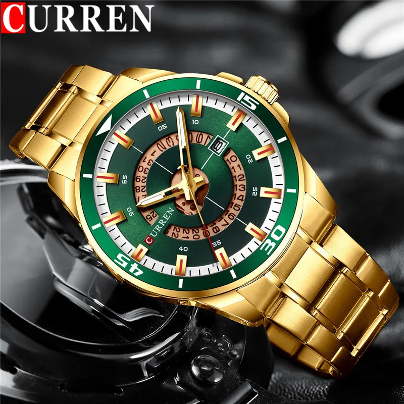 Curren esporte masculino relógio de topo marca luxo ouro militar negócios à prova dwaterproof água relógio masculino aço inoxidável quartzo homem relógio pulso