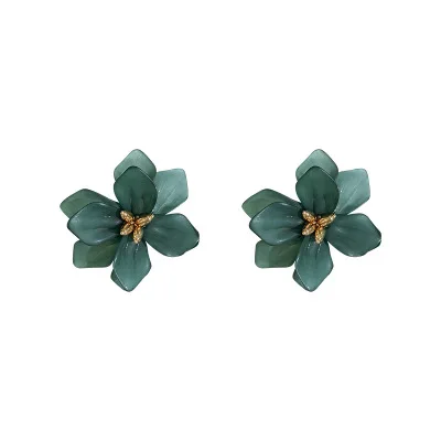 Temperament Hyperbole Flower Earrings Big Acrylic White Green Flower Holiday Earrings Flower Stud Earrings