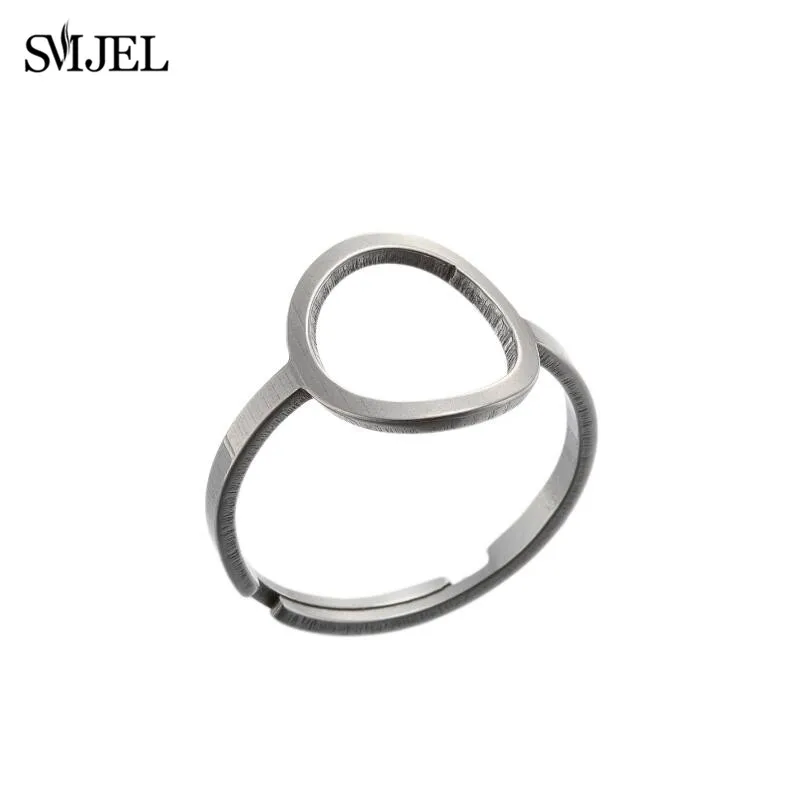 SMJEL Stainless Steel Rings for Women Trend Geometric Round Opening Adjustable Ring Stackable Midi Ringen Wedding Jewelry 2025