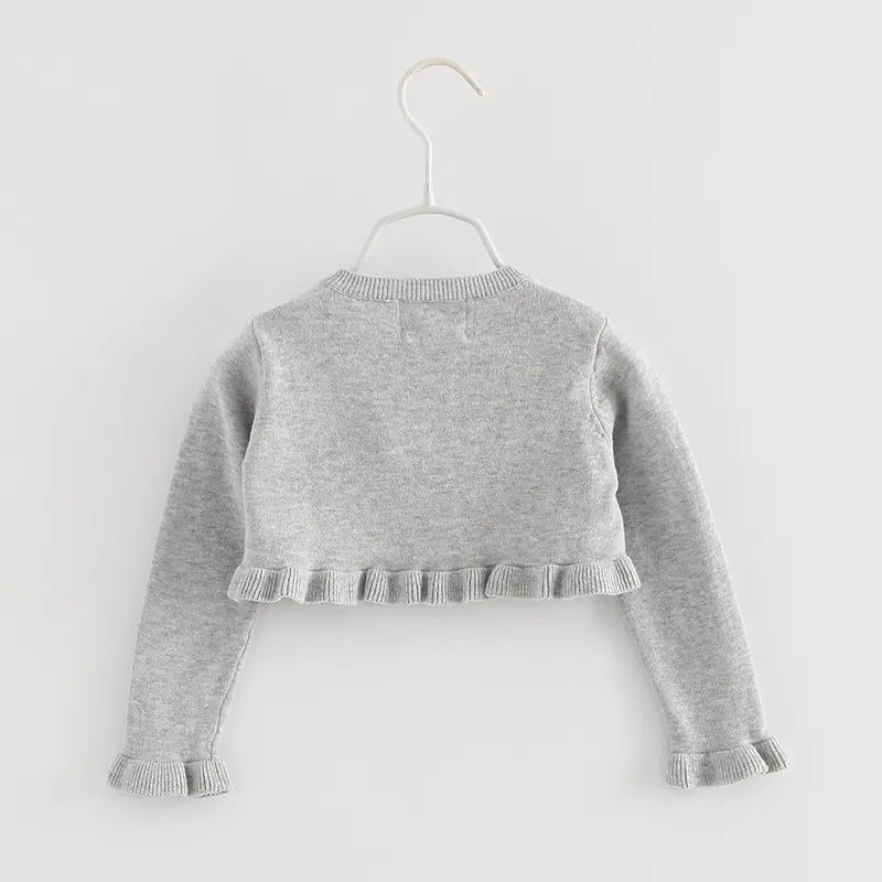 Gray Girls Cardigan Kids Sweater Knit Jacket 100% Cotton Outerwear Girls Coat 1 2 3 4 5 6 Years  Kids Clothes RKC195104