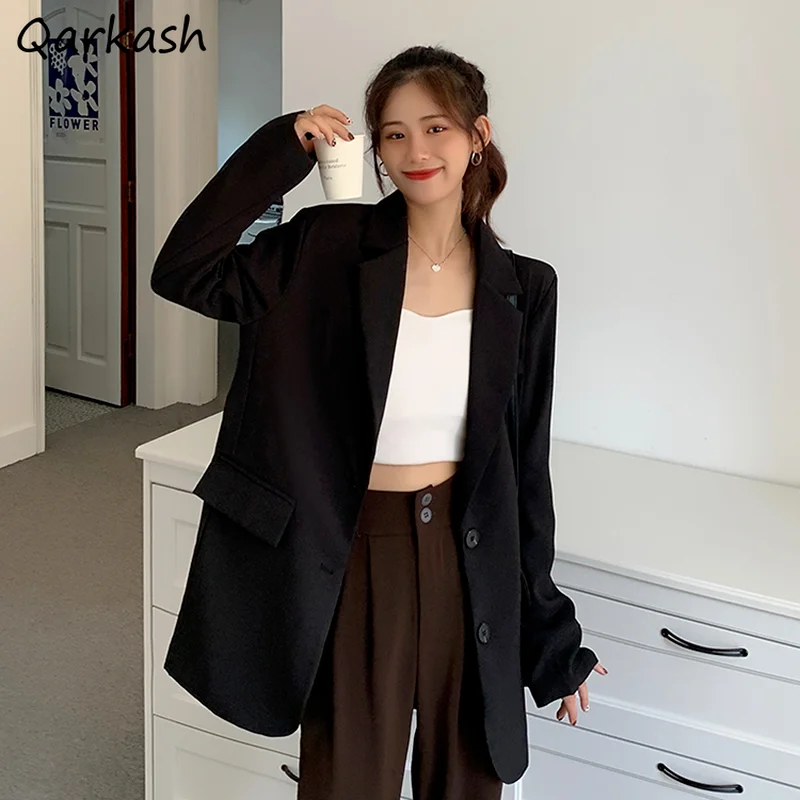 

Blazers Women High Street Office-look Elegant Solid Korean Style Notched Ladies Autumn Ulzzang Leisure Baggy Popular Harajuku