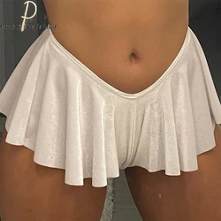 Minifalda triangular holgada para mujer, pantalones cortos de cintura baja, color blanco, 2021