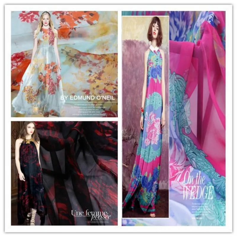 

100% Silk Chiffon Fabric Thin Transparent Silk Printed Chiffon DIY Printing Special Offer Silk Fabric