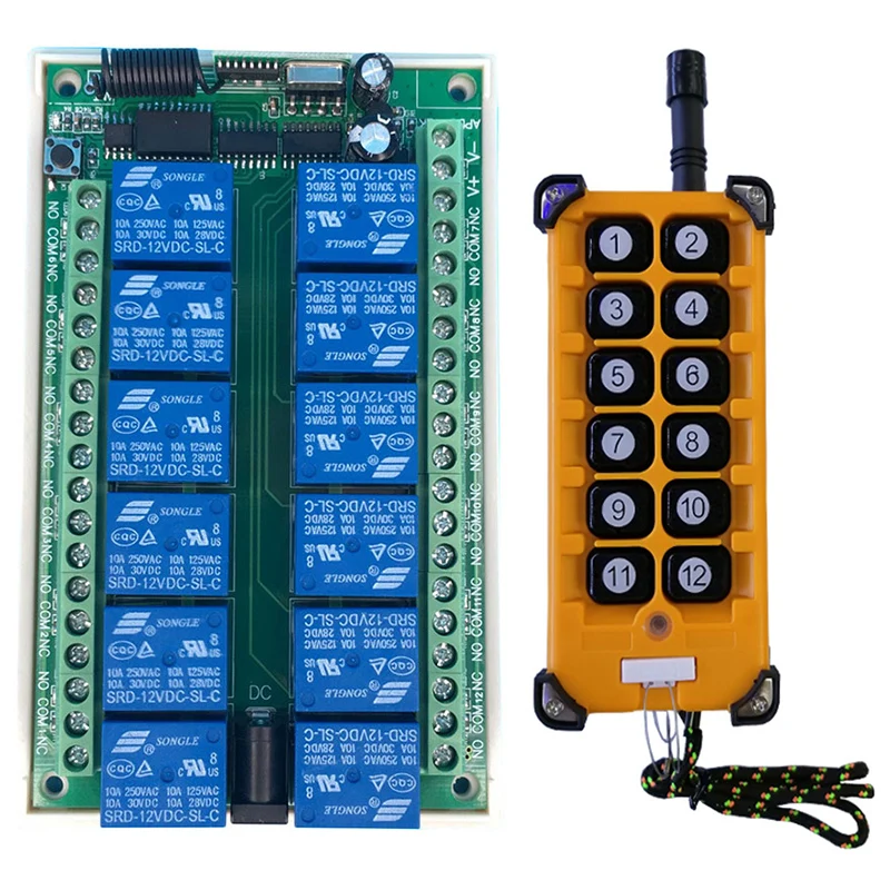 

3000m DC12V 24V 12CH Radio Controller RF Wireless Remote Control Overhead travelling crane System Receiver + Numer button Remote