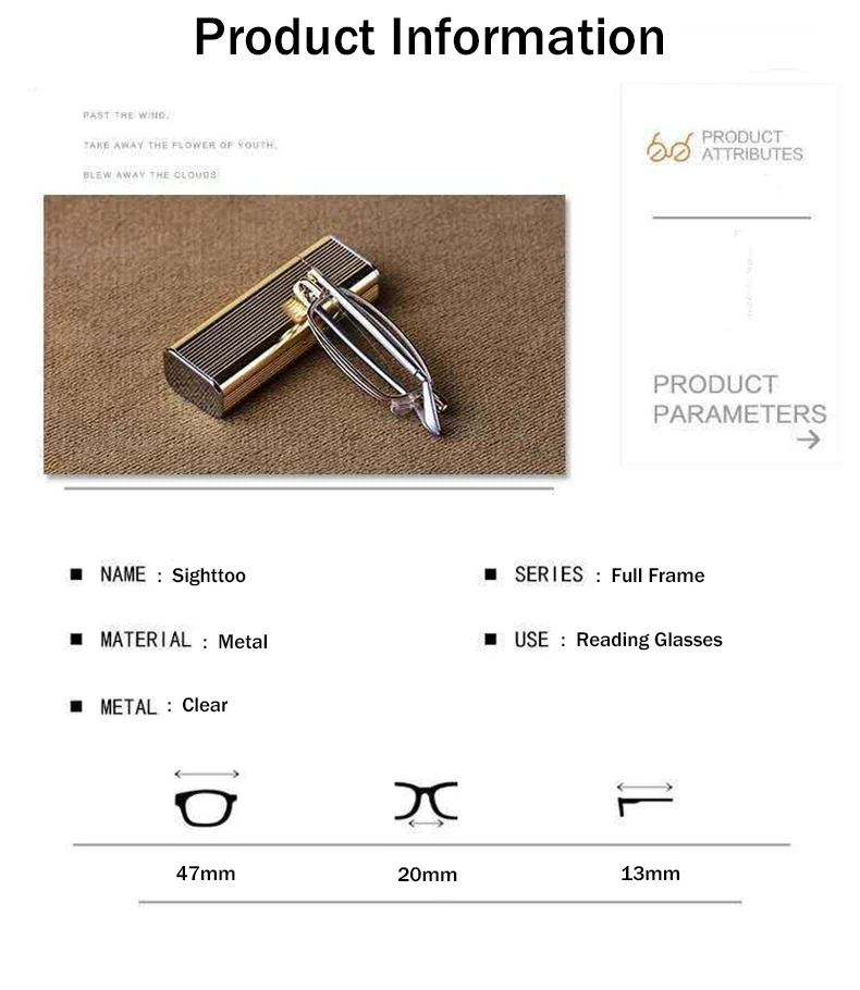 Sighttoo Klappbare tragbare Mini-Lesebrille für Männer, Unisex, faltbar, mit Schlauchetui, männlich, weiblich, ältere Menschen, praktisch, Presbyopie – Detail 2