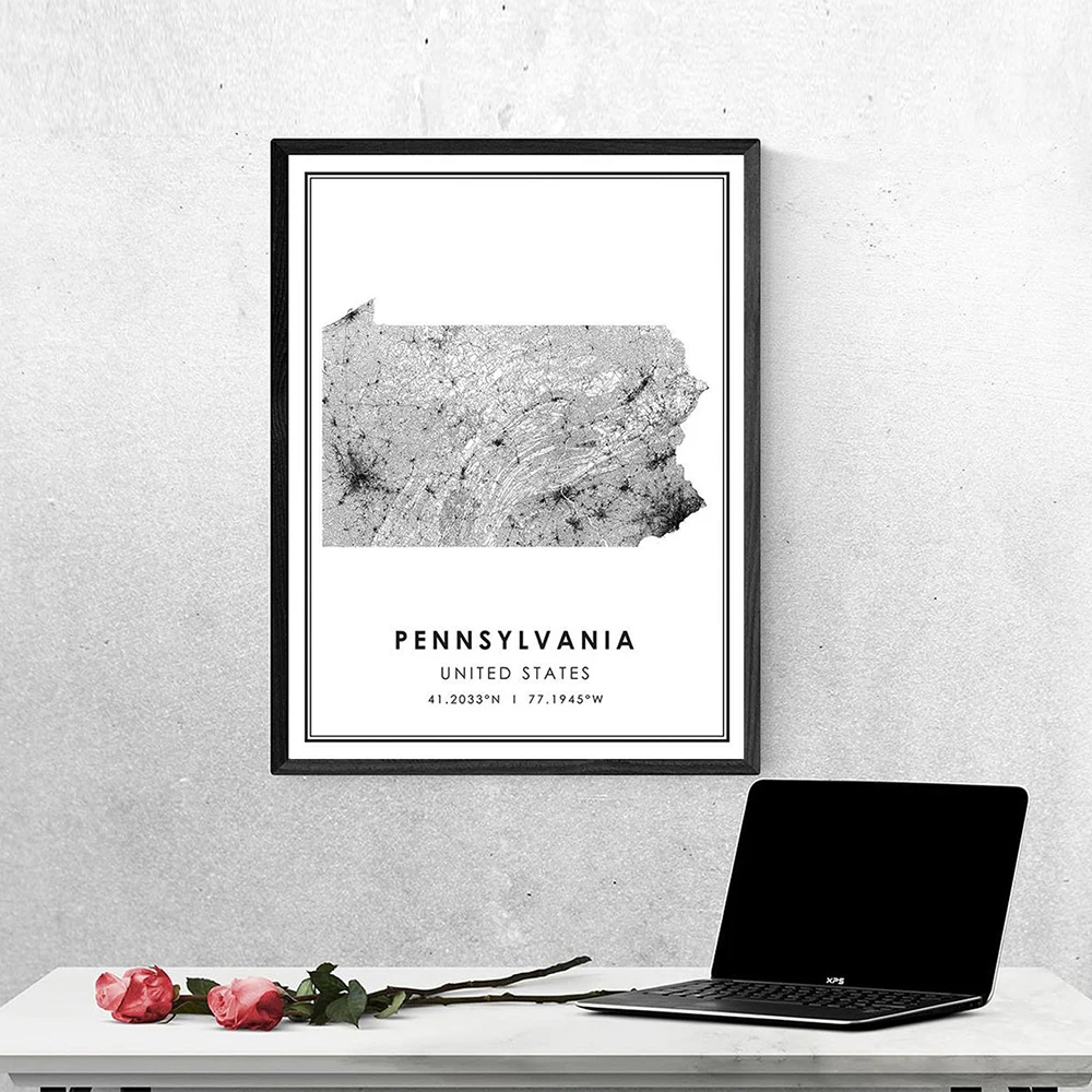 Prints Pennsylvania State US United States Map Poster Modern Canvas Painting Abstract Wall Art For Living Room Home Decor